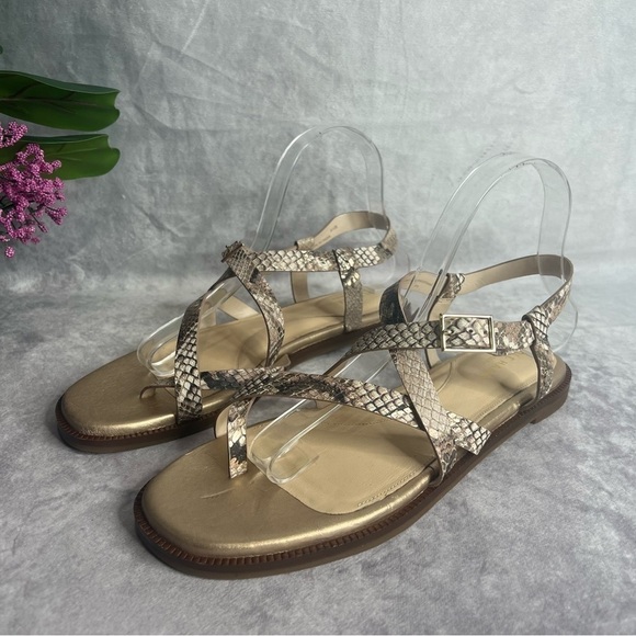COLE Haan Women's Wilma Strappy Sandal Flat Ivory & Gold Size 8.5B - Picture 4 of 11